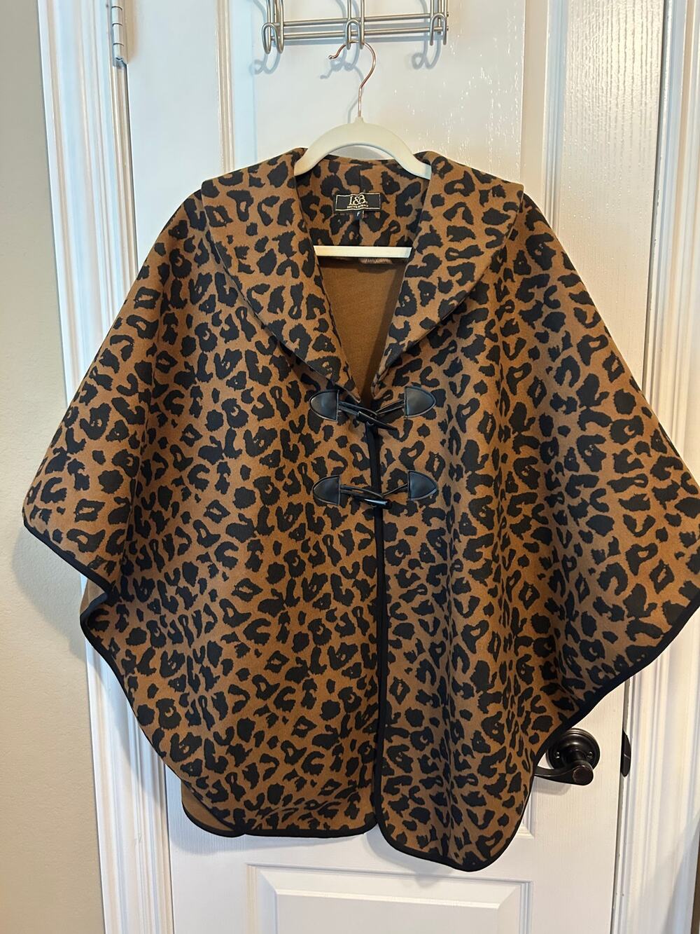 Leopard Print Cape with Faux Leather Toggle Buttons O/S